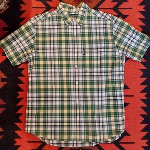 ABERCROMBIE AND FITCH Men's Blue, Green, Yellow Plaid Short Sleeve Shirt. Medium